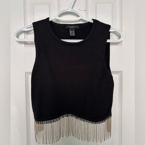 Forever 21 Black Cropped Tank with Metallic Chain Fringe
